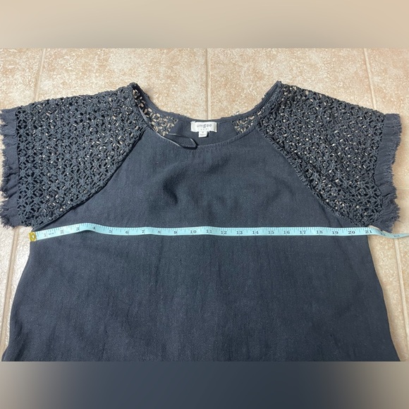 Umgee Black Linen Blend Crochet Sleeve  High Low Frayed Hem Dress, Size Medium - Picture 6 of 14